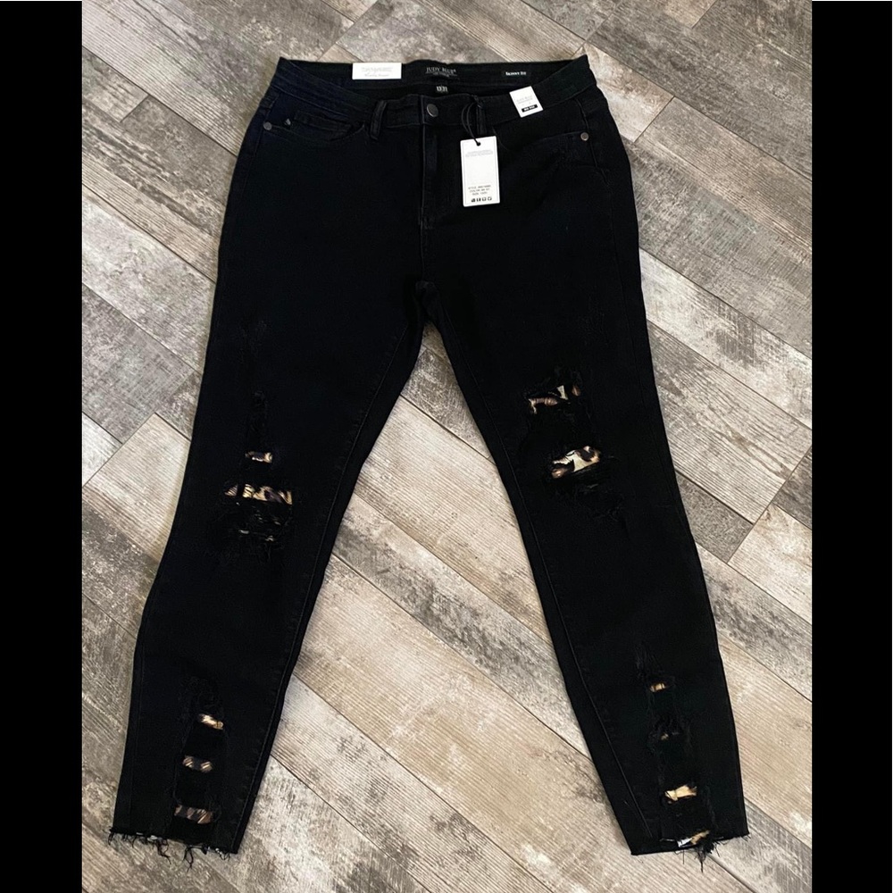 Judy Blue Black Skinny With Leopard Patches
